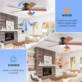 Flush Mount Ceiling Fan with Lights - 46IN Modern Indoor/Outdoor Ceiling Fan Light with Remote/APP, Low Profile Fan Light with 6 Speeds, Dimming, for Bedroom, Living Room, Brown