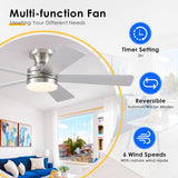 46IN Ceiling Fan with Lights and Remote/APP - Flush Mount Low Profile Ceiling Fan Light with 3CCT Dimmable, 6 Speeds Reversible, Modern Fan Light Fixture for Indoor, Covered Patios, Nickel