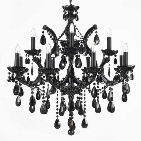 Jet Black Chandelier Crystal Lighting 30X28 - A500-Black/21532/12+1