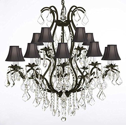 Swarovski Crystal Trimmed Chandelier Wrought Iron Chandelier Crystal Chandeliers Lighting H36" X W36" With Shades - A500-Blackshades/3034/10+5 Sw