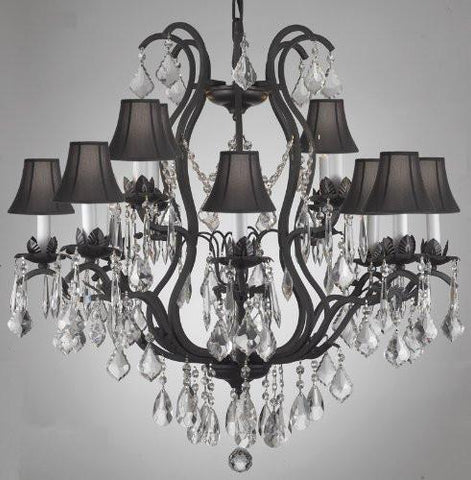 Swarovski Crystal Trimmed Chandelier Wrought Iron Crystal Chandelier Lighting With Shades - A500-Blackshades/3034/8+4 Sw