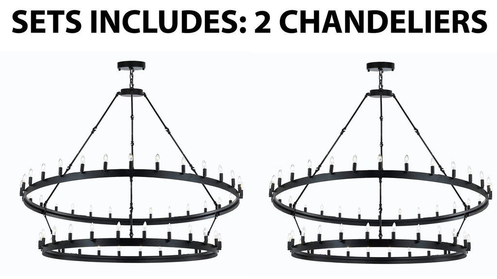 Set of 2 - Wrought Iron Vintage Barn Metal Castile Two Tier Chandelier Industrial Loft Rustic Lighting W 63" H 60" Great for The Living Room, Dining Room, Foyer and Entryway, Family Room, and More - 2EA G7-3428/54