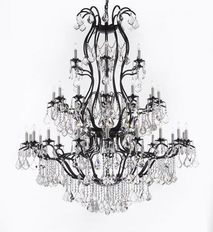 Swarovski Crystal Trimmed Chandelier Large Foyer / Entryway Wrought Iron Chandelier Lighting With Crystal H60" X W52" - A500-3031/36Sw